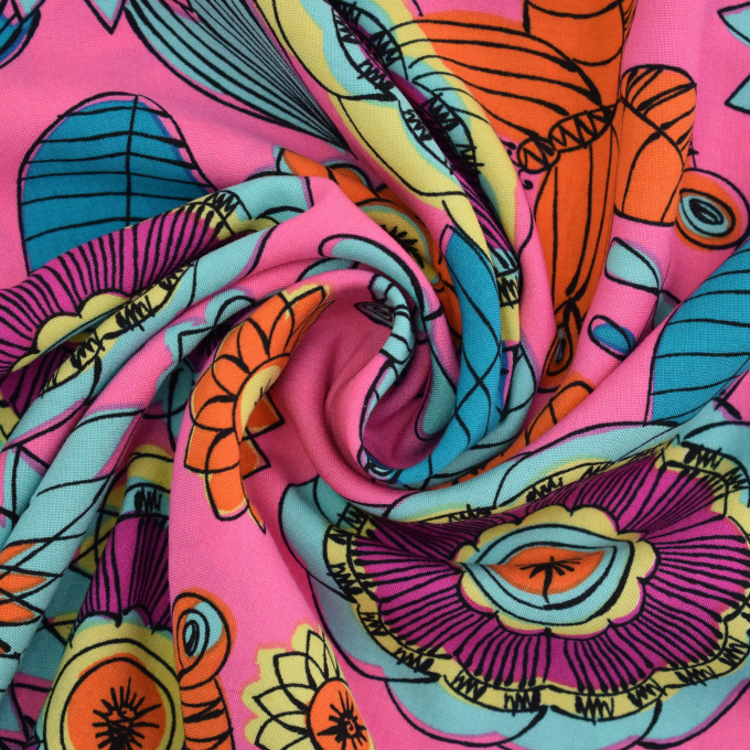 Tissu voile de viscose Fleurs Flower Bomb, fuchsia clair