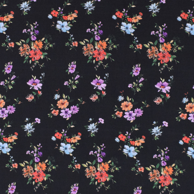Viscose voile Flower Bouquet, black