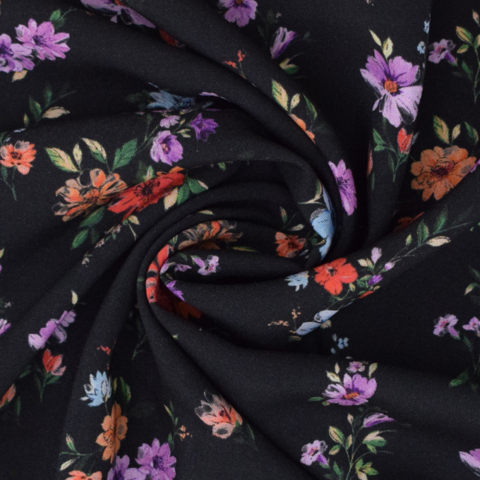 Viscose voile Flower Bouquet, black