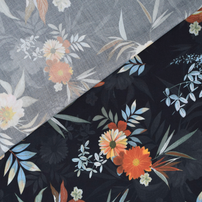Viscose voile Flower Love, navy blue
