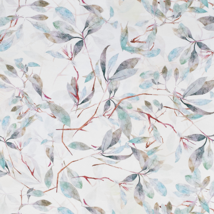 Viscose voile Leaf Dream, grey white