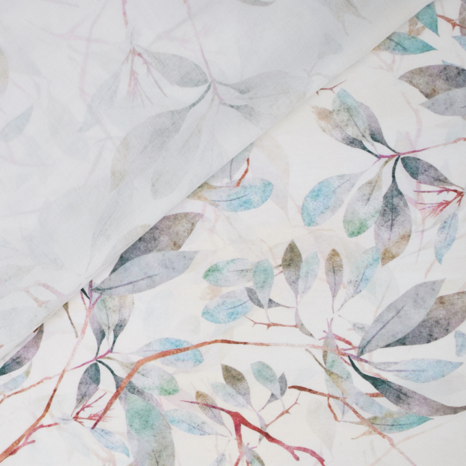 Viscose voile Leaf Dream, grey white