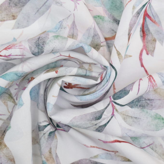 Viscose voile Leaf Dream, grey white