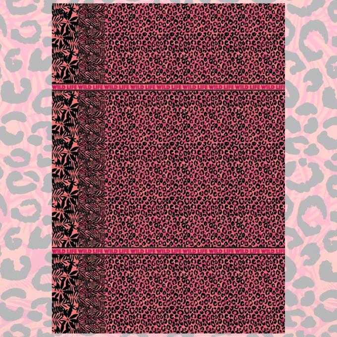 Viscose Voile Panel Wild Life 150 x 215 cm, bright pink