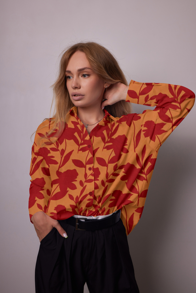 Viscose voile Shadow Flowers, oranje