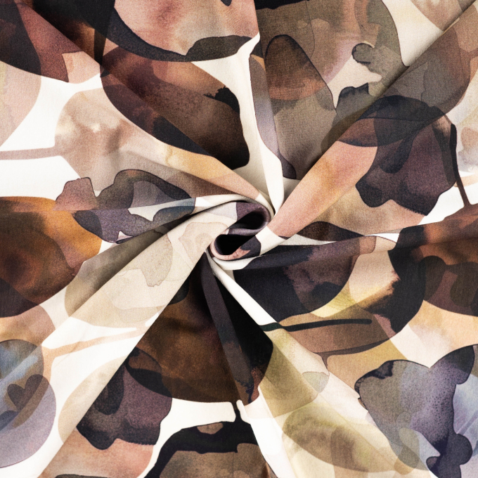 Tissu jersey viscose abstract leaves, marron