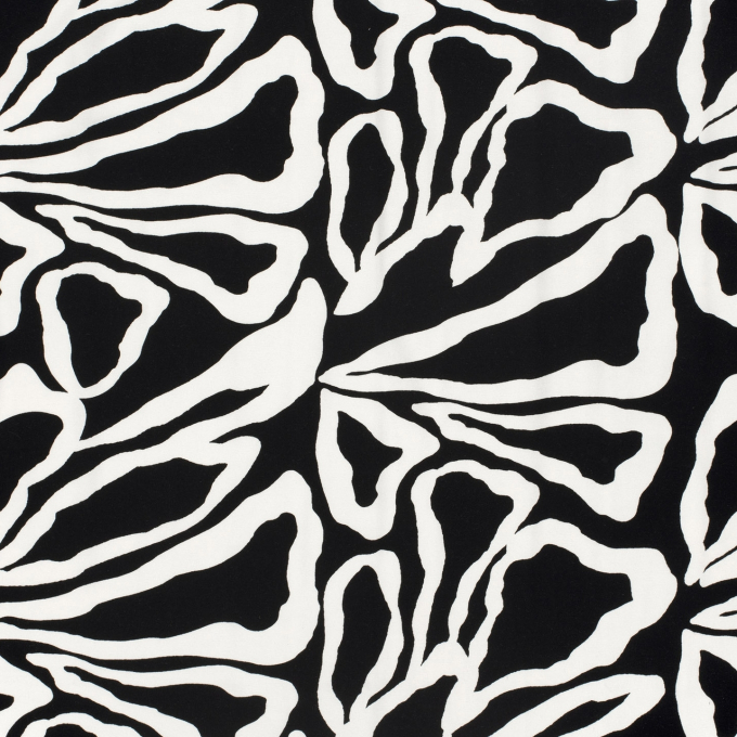 Tissu jersey viscose Feuilles, noir