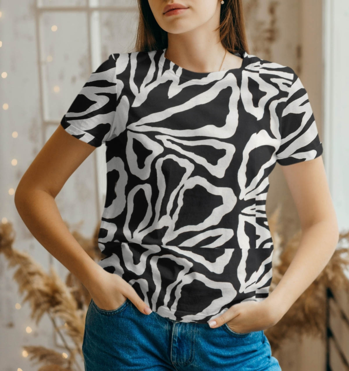 Tissu jersey viscose Feuilles, noir