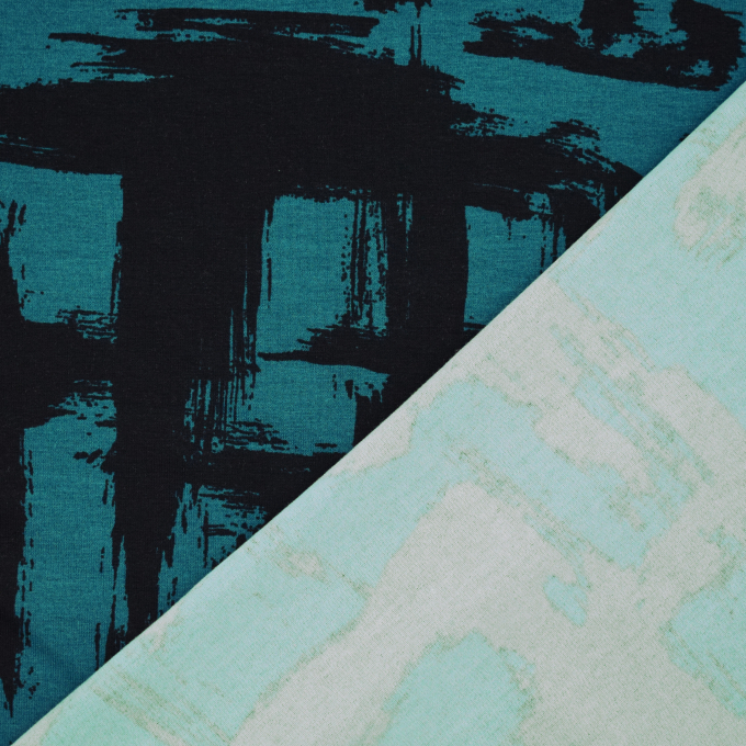 Tissu jersey viscose abstrait Brush Stroke, bleu pétrole