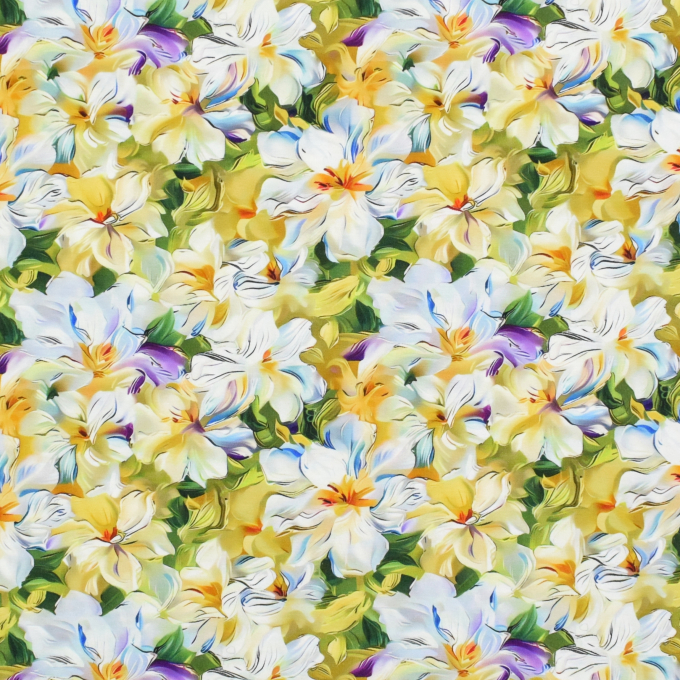 Tissu jersey viscose Fleur Colorful Flowers, jaune