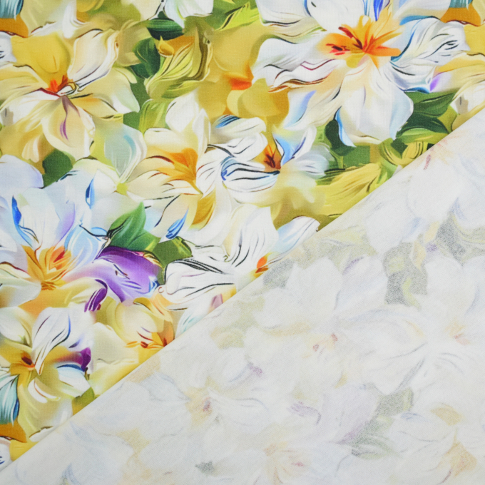Tissu jersey viscose Fleur Colorful Flowers, jaune