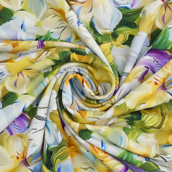 Tissu jersey viscose Fleur Colorful Flowers, jaune