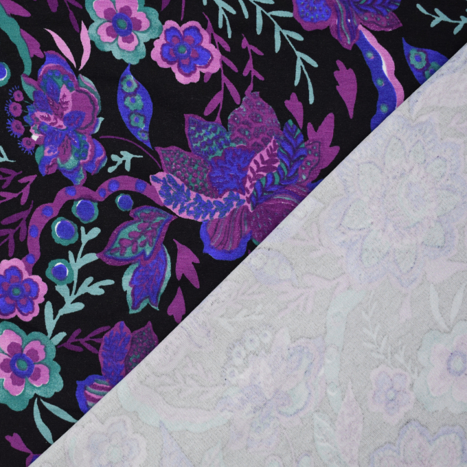 Tissu jersey viscose Fleurs Flower dream, pourpre