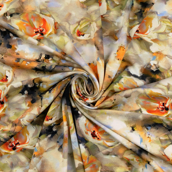 Viscose jersey flowers, beige
