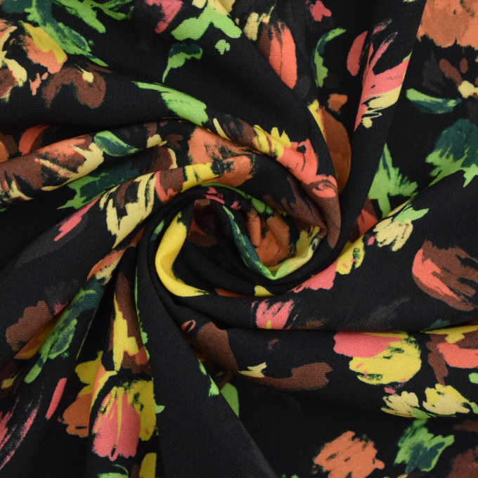Tissu viscose Fleurs Autumn Flowers, noir