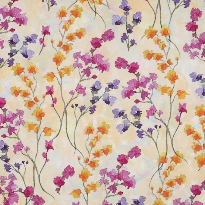 Viscose stof bloemenzee, vanille