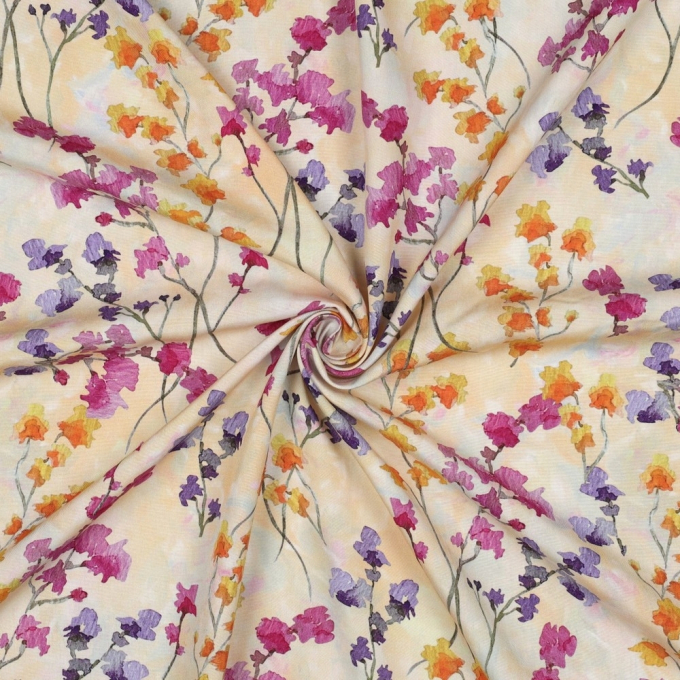 Viscose stof bloemenzee, vanille