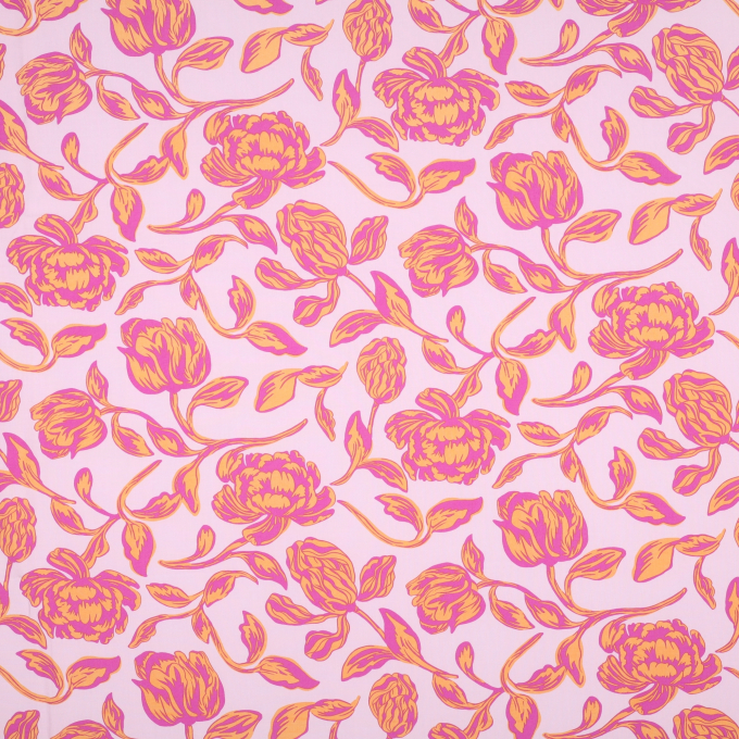 Viscose stof flowers, roze