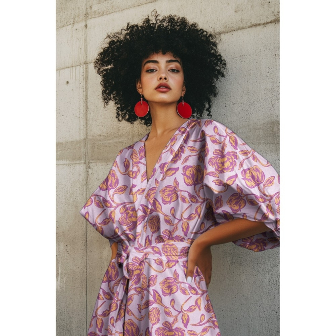 Viscose stof flowers, roze