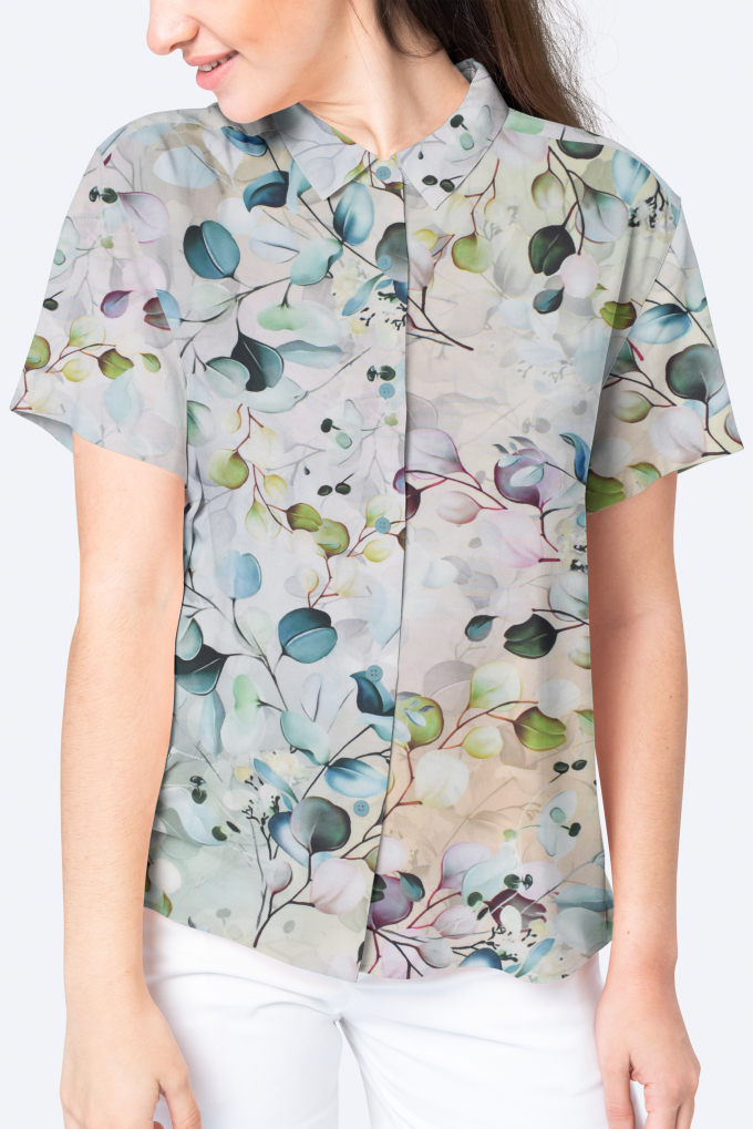 Viscose stof eucalyptus takken, licht pastelgroen