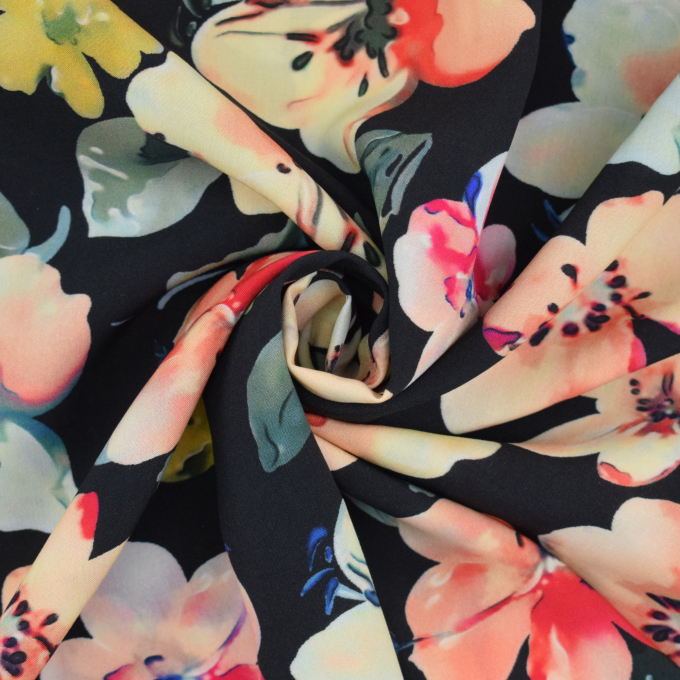 Tissu viscose Fleurs Flower Bomb, noir
