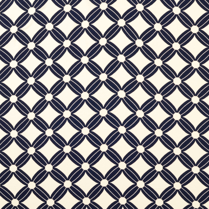 Viscose stof Flower Cubes, marineblauw
