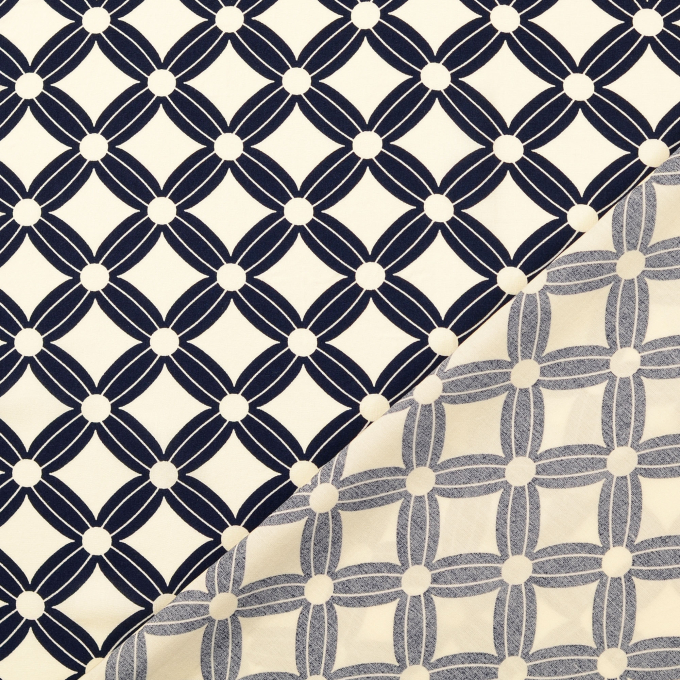 Viscose stof Flower Cubes, marineblauw