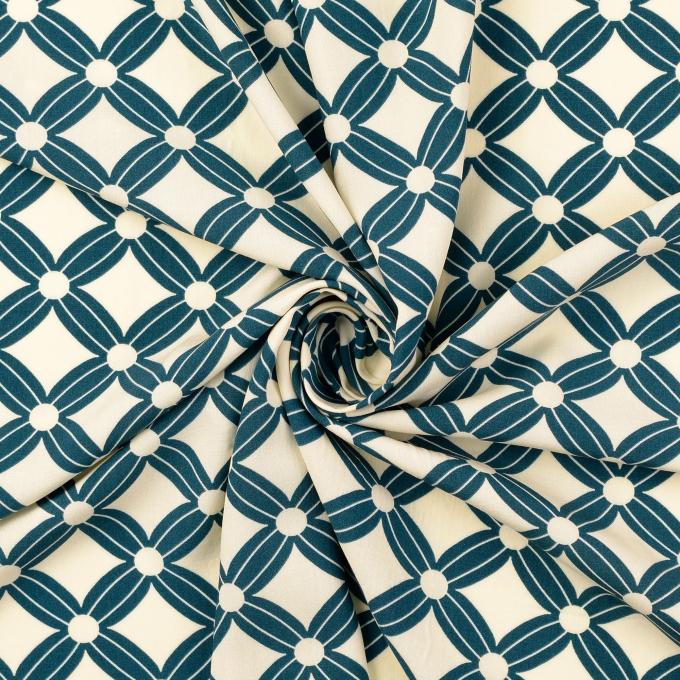 Viscose stof Flower Cubes, petrol