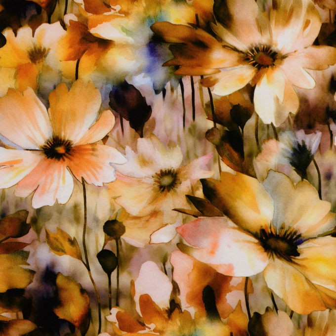 Viscose stof Flower Love, cognac