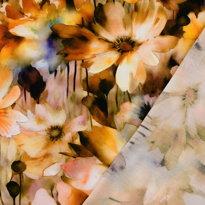 Viscose stof Flower Love, cognac