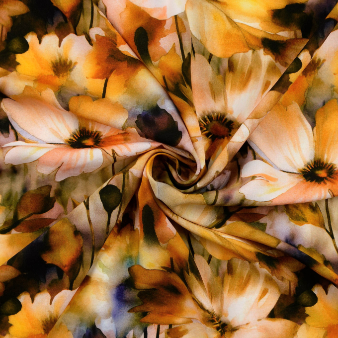 Viscose stof Flower Love, cognac