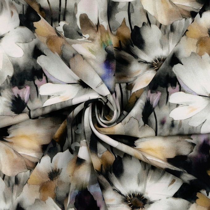 Viscose stof Flower Love, grijs