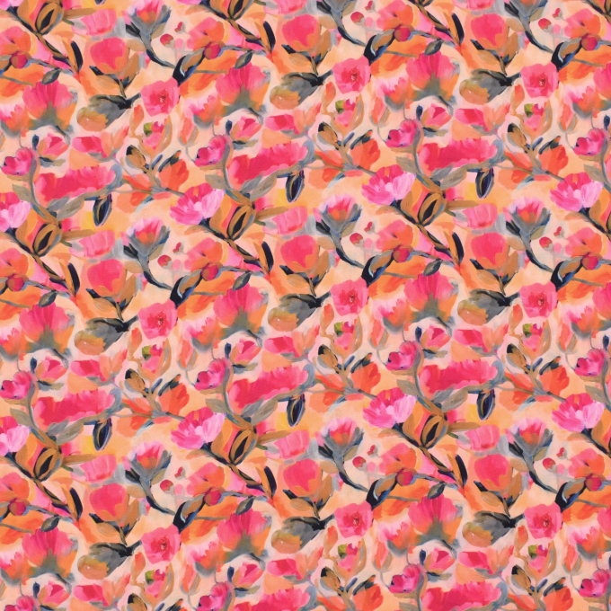 Viscose fabric Flower Paradise, orange
