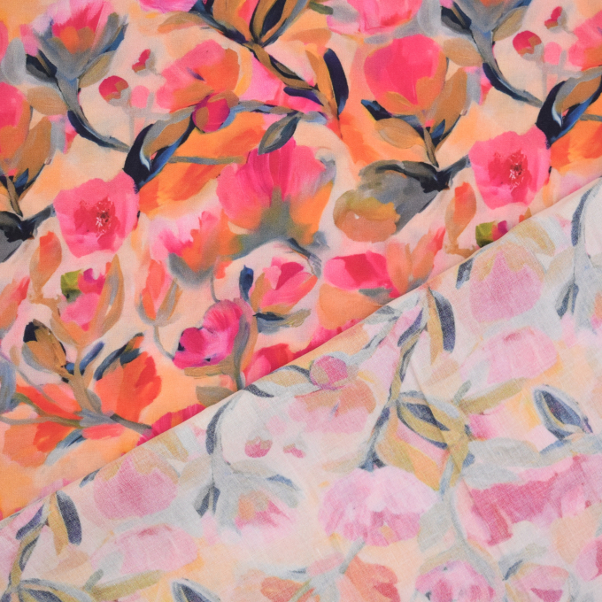 Viscose fabric Flower Paradise, orange
