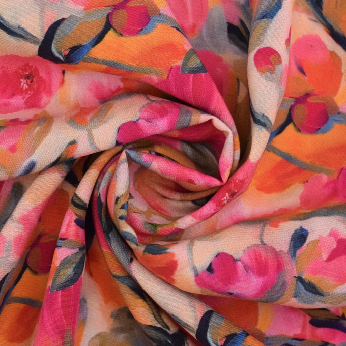 Viscose fabric Flower Paradise, orange