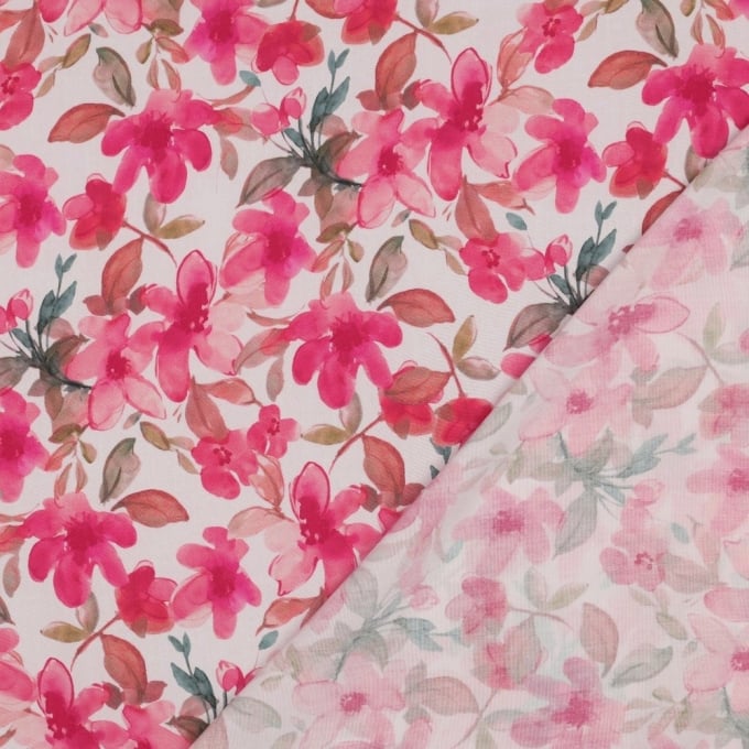 Viskosestoff Flowers, wollweiß