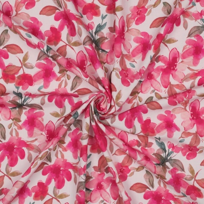 Viskosestoff Flowers, wollweiß