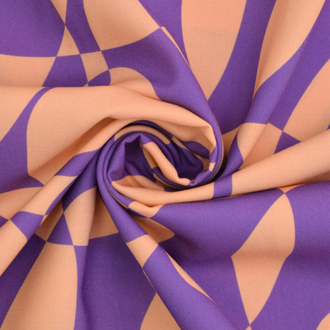 Tissu viscose Géométrique abstrait Going Round, pourpre