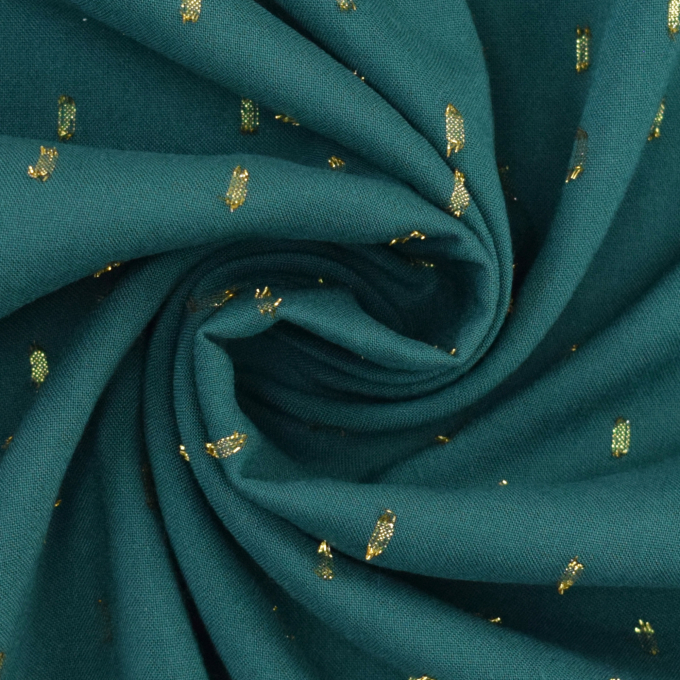 Tissu viscose plumetis doré Golden Glamour, bleu canard