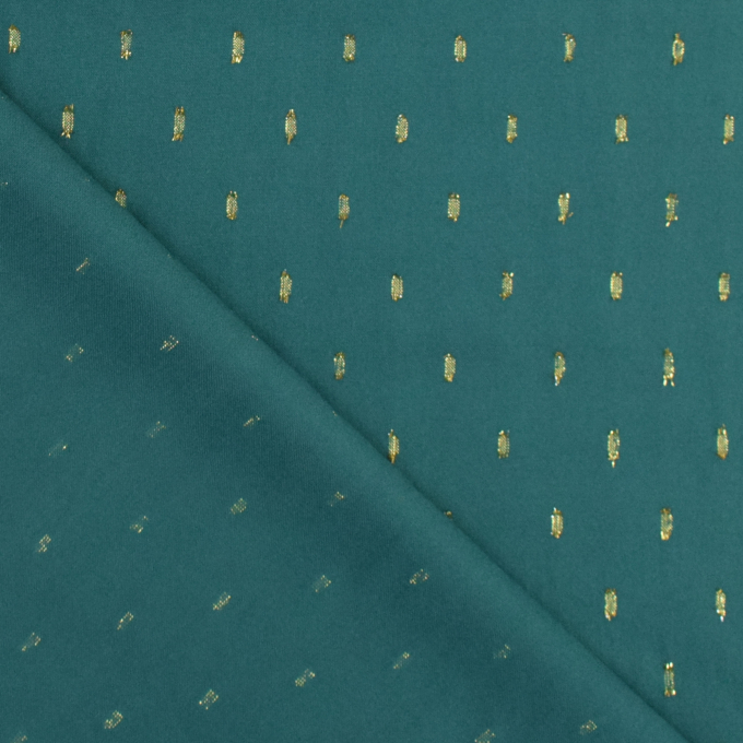 Tissu viscose plumetis doré Golden Glamour, bleu canard