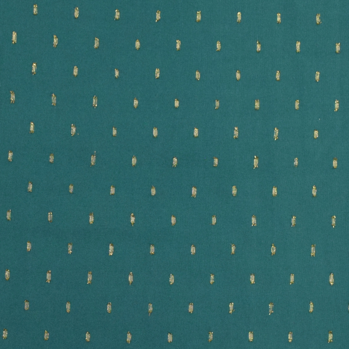 Tissu viscose plumetis doré Golden Glamour, bleu canard