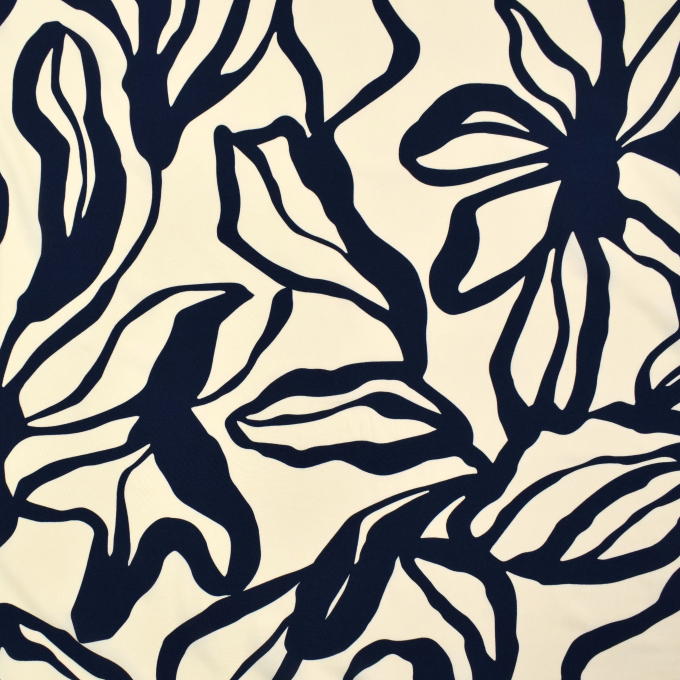 Viscose stof Leaf Dream, marineblauw