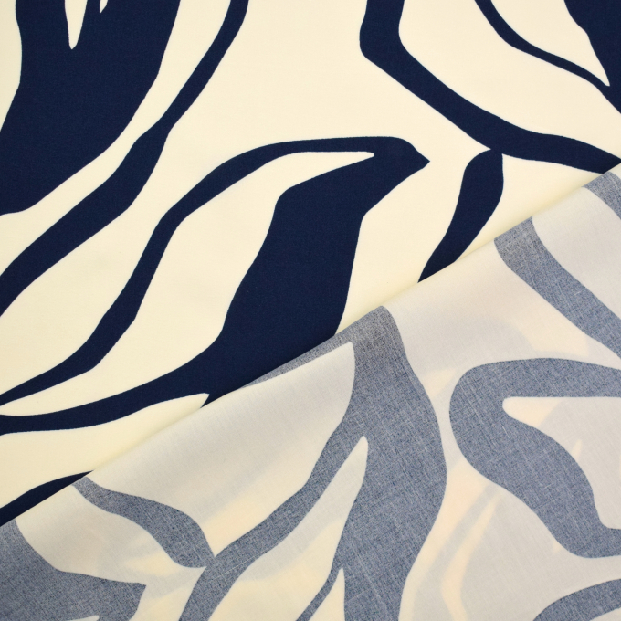 Viscose stof Leaf Dream, marineblauw