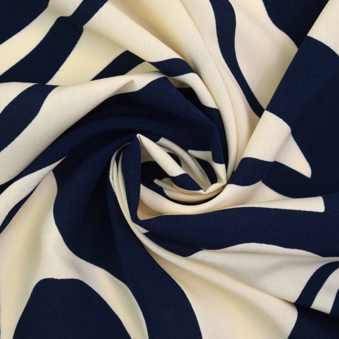 Viscose stof Leaf Dream, marineblauw