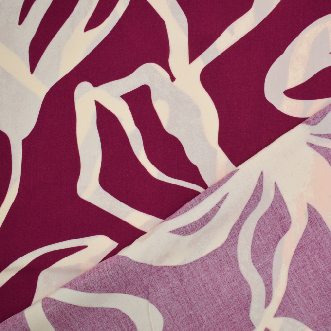 Tissu viscose Leaf Dream, lie de vin