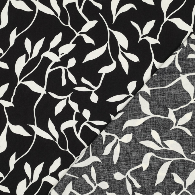 Tissu viscose abstrait Leaves, noir