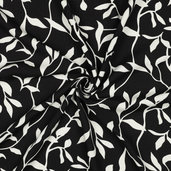 Tissu viscose abstrait Leaves, noir