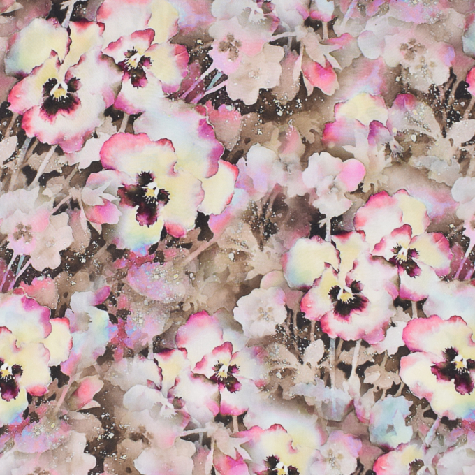 Viscose Fabric Pansy Flowers, taupe