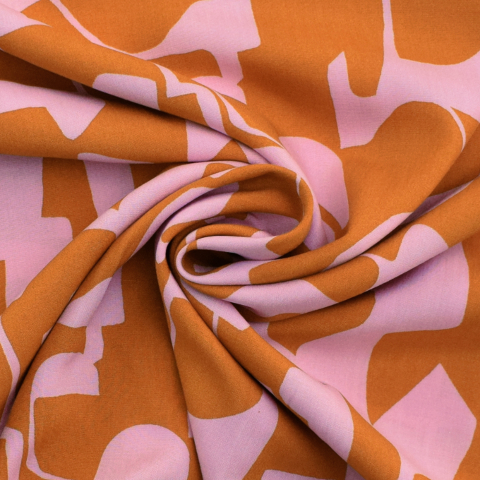 Viscose stof Radiance Abstract, donkeroranje
