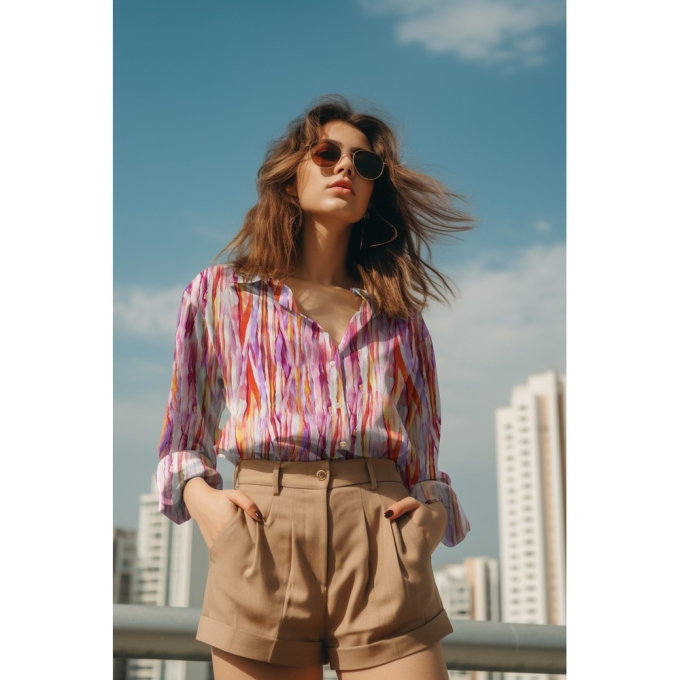 Viscose stof Radiance Abstract stripes, roze